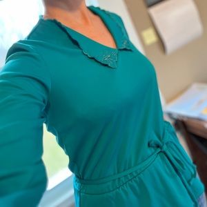 Vintage 70s Peplum Top— small- medium - Teal